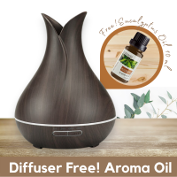 1แถม1! เครื่องพ่นอโรม่า ฟรี! น้ำมันหอมระเหย Aroma oil 10ml - Aroma Diffuser Dark Wood Color 400ml ตั้งเวลาและเปลี่ยนสีได้ 7สี เครื่องพ่นไอน้ำ