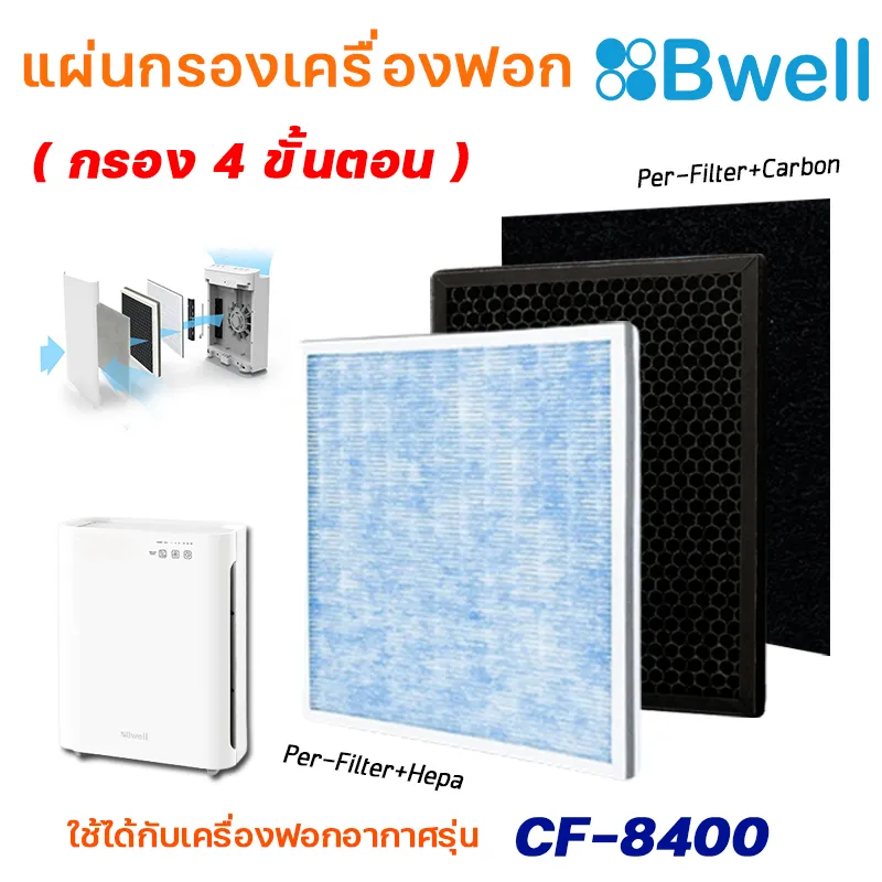 Bwell แผ่นกรองอากาศ กรองฝุ่น+กลิ่น รุ่น Cf-8400 สำหรับ เครื่องฟอกอากาศ  บีเวลล์ รุ่น Cf-8400 (แผ่นกรองเครื่องฟอกอากาศ Hepa Air Purifier Filter)  กรอง 4 ขั้นตอน | Lazada.Co.Th