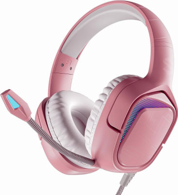 Black Shark Gaming Headset for PS4 PS5 PC Xbox One Switch, Noise Cancelling Wired 3.5mm Gamer Headphones with Microphone, Over Ear, LED Light, Deep Bass Surround Soft Memory Earmuffs for Computer Pink