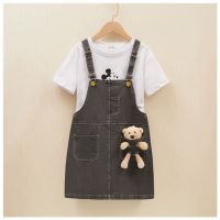 CUI YI SHOP suspender suit 2022 summer new style Korean foreign bear denim short-sleeved two-piece set trendy