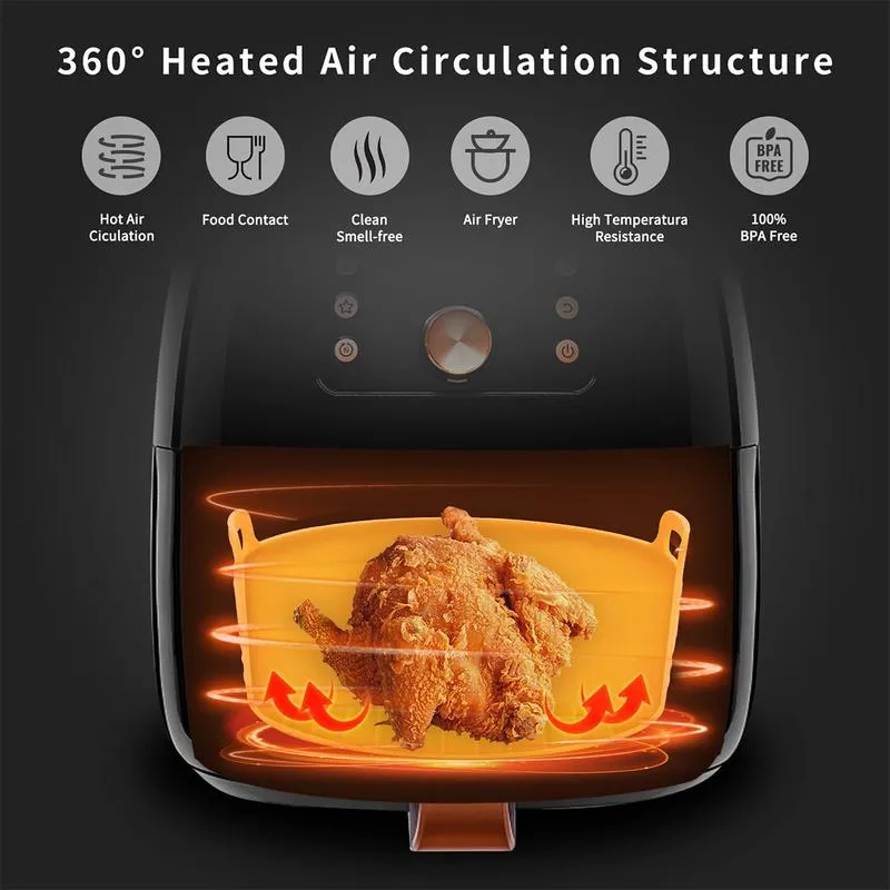 Air Fryer Liners 8 inch Silicone Air Fryer Basket Reusable Air Fryer Silicone Liner Fits 3.6 to 6.8qt Air Fryers 2pcs, Blue