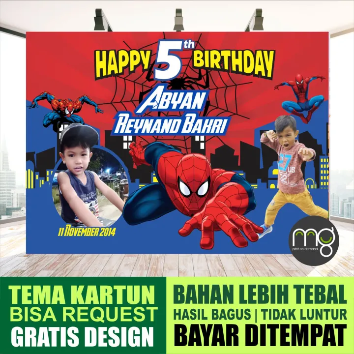 BACKDROP Spanduk Ulang Tahun Kartun Spiidderman BISA PAKAI FOTO ANAK ...