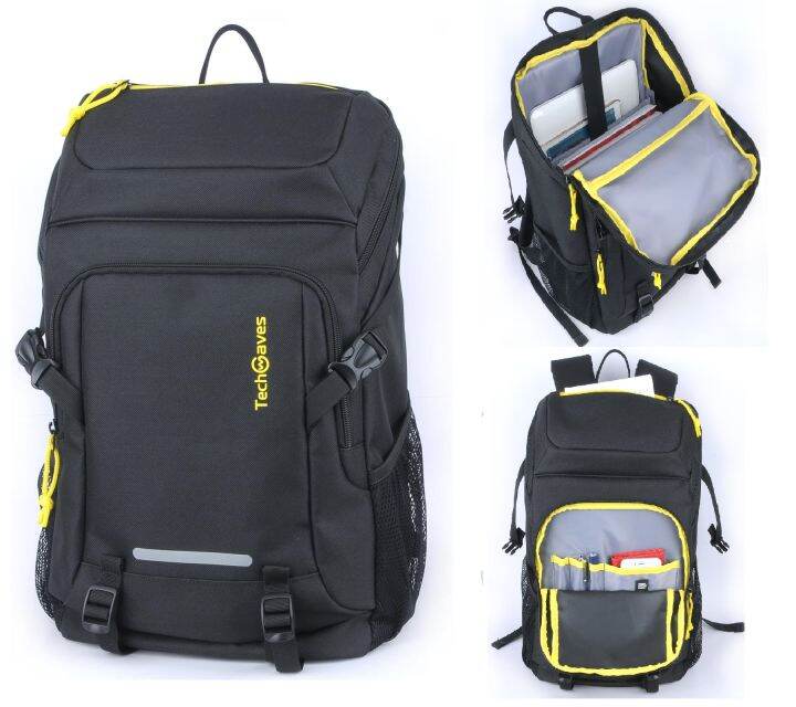 Techwaves 15.6" Transit Laptop Backpack Black/ Yellow Lazada PH