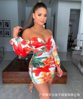 ZZOOI DEAT 2020 Summer New Arrivals Red Floral Print Sexy Long Sleeve Strapless High Waist Short Mini Dress Women MI971