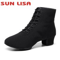 SUN LISA Womens Ladys Girls Oxford Chunky Heel Split Sole Dance Boots Jazz Shoes Ballroom Modern Latin Dance Shoes