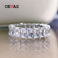 OEVAS แหวนคาร์บอน925สีเงิน3X5มม. สำหรับผู้หญิงเครื่องประดับงานแต่งเป็นประกายขายส่ง