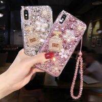 เคสประดับหินแวว Rhinestone แวววาวแฟชั่นสำหรับ IPhone 15 14 13 12 Pro Max ปิดคลุมป้องกันการกระแทกแข็งสำหรับ IP 11พร้อมโซ่