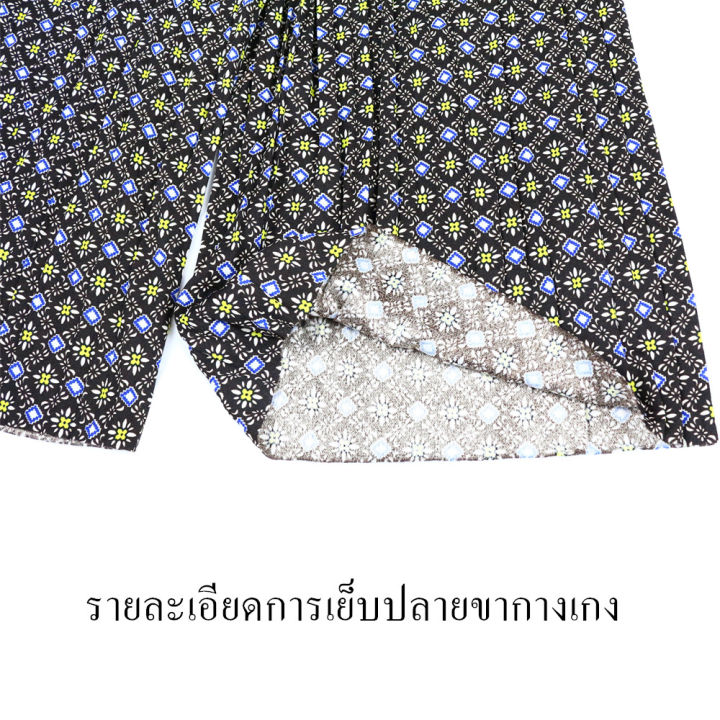 ส่งไว-กางเกงอัดพลีทลายไทยของใหม่-มาจากโรงงานทุกชิ้นราคาถูกความยาวเลยเข่าทรงหลวมรุ่น720-8-ผ้าหนังไก่-เอวกางเกงมีเชือกผูกรูดได้