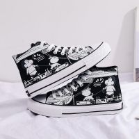 ▧☃  Hand painted canvas shoes female the new winter 2023 high put velvet cotton shoes graffiti uv discoloration girls sandals tide