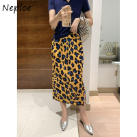 Neploe High Waist Leopard Skirt 2023 Korean Summer Office Lady Elegant Simple All-match Jupe Split Pleated Slim Mujer Faldas