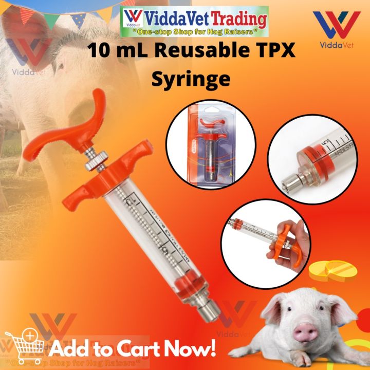 10ml Reusable Orange TPX Steel syringe for animals pig swine goat dog ...