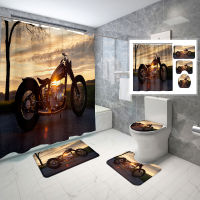 Shower Curtain Set R Moto Poster Style 4 Pcs Shower Curtain Bathroom Non-Slip Bath Mat Toilet Cover Shower Curtain Set