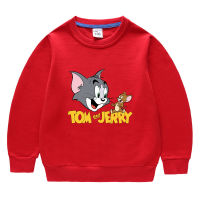 Tom Jerry แขนยาวฤดูใบไม้ผลิและฤดูใบไม้ร่วง Boy S 2-9ปี100% ผ้าฝ้ายรอบคอ Hooded เสื้อกันหนาวเด็กเสื้อผ้ากีฬาเสื้อกันหนาวสำหรับชายหญิง