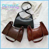 PETIBAG วินเทจ ง่ายๆ สีทึบทึบ หนังพียู ถุงใต้วงแขน กระเป๋าสะพายไหล่แบบสั้น กระเป๋าถือแบบถือ กระเป๋าคลัทช์