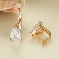 Luxury Crystal Water Drop Stone Earrings Pear Cut White Zircon Hoop Earrings Boho Gold Color Minimalist Earrings For Women Party