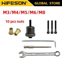 Hand Rivet Nut Gun Head with 10PCS Nuts Simple Rivet Nut Installation Manual Riveter Nut Tool Accessory for Nuts M3 M4 M5 M6 M8