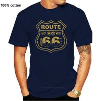 Route 66 เสื้อยืดลําลองสําหรับผู้ชายผ้าฝ้ายแขนสั้นคอกลมขนาดพลัส  6P9F