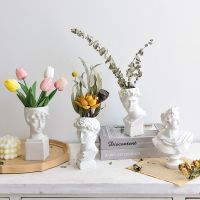 Nordic David Flower Vase Home Decor Vintage Human Head Portrait Makeup Brush Holder Resin Imitation Plaster David Flower Vases