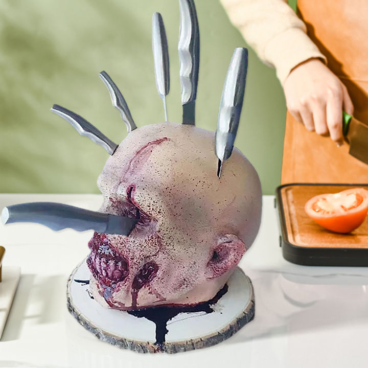 astella-หัวผีแท่นวางใบมีดสไตล์น่ากลัวของตกแต่งชั้นวางของในครัวฮาโลวีนเครื่องประดับเก็บใบมีดเรซินทำจากขั้นสูง