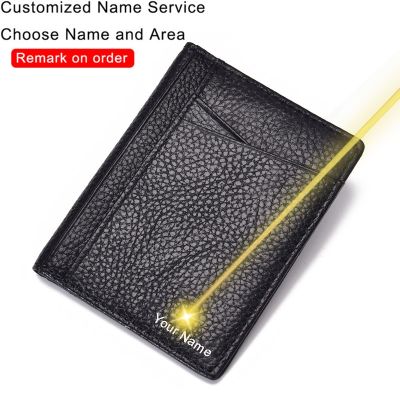 （Layor wallet） กระเป๋าตังค์เก็บเงินชื่อที่กำหนดเองกระเป๋าสตางค์ที่ใส่กระเป๋าสตางค์บัตรเครดิตหนังวัวพร้อมหน้าต่าง ID สำหรับขนาดเล็กสำหรับผู้ชายกระเป๋าเงินมีคลิปหนีบกระเป๋าใส่บัตร6ใบ