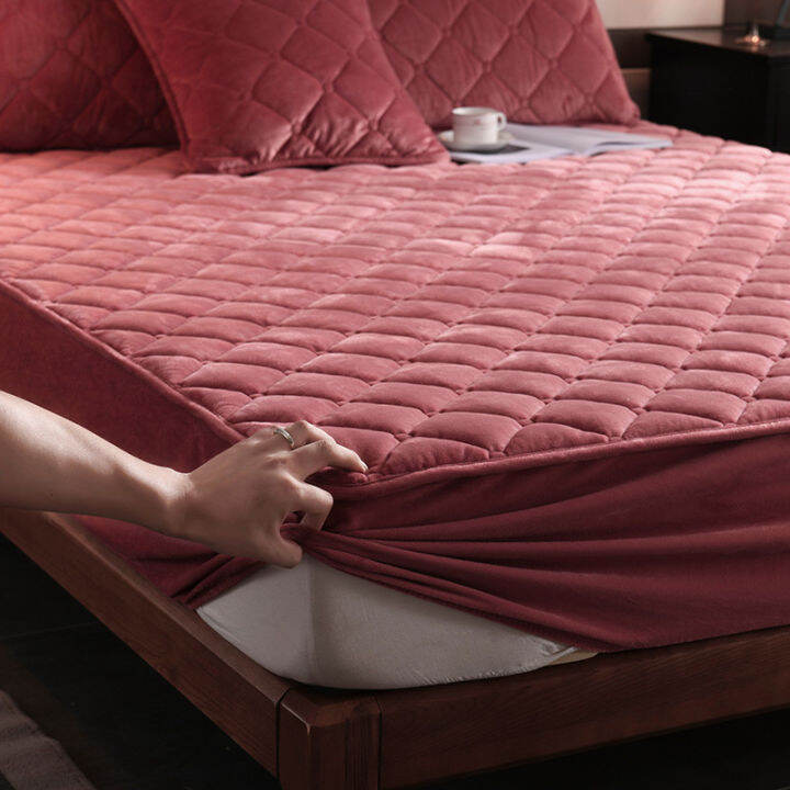 new-crystal-high-quality-short-plush-velvet-thicken-quilted-mattress-cover-warm-soft-plush-queen-not-including-pillowcase