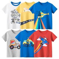 Cartoon Aircraft Shirts Boys 2023 Summer Childrens Clothing Kids Short Sleeve T-shirt Cotton Excavator Boys Tops Dropshipping