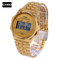 Velashop นาฬิกาข้อมือผู้ชายคาสิโอ Casio Standard Digital ระบบดิจิตอลสายสแตนเลสสีทอง รุ่น A171WEG-9ADF, A171WEG-9A, A171WEG, A171W, A171