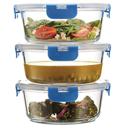 FineDine 6-Piece Superior Glass Food Storage Containers Set, 32oz Capacity  - Newly Innovated Hinged Locking lids - 100% Leakproof Glass Meal-Prep