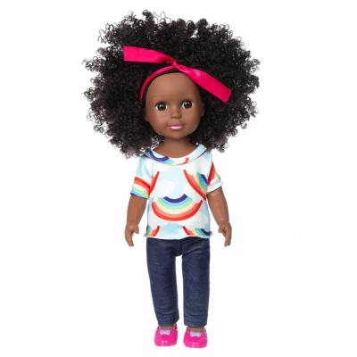 14 Inch Baby Dolls For Kids Born Accessories Casual Wear With Explosive Hairstyle Polyvinyl Chloride Soft African Doll
