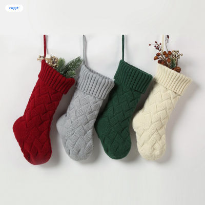 GHJ ถุงเท้าคริสต์มาสผ้าถักน่ารักน่ารักถุงเท้าคริสต์มาสสำหรับถือลูกอมของขวัญคริสต์มาส