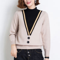 New Fake Two-piece Women Sweater 2022 Autumn Winter Half High Collar Long Sleeve Pullovers Top Femme Knitted Loose Swe. Mujer Player