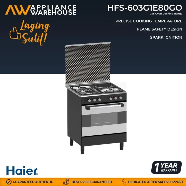 Haier HFS603G1E80GO 60cm 3 Gas Burners & 1 Electric Plate with 80L