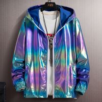 ﹉♨❦ 2023 Summer Rainbow Light Jacket Men Hooded Windbreaker Sun Protection Clothing Male Fishing Hunting Clothes Size 5XL 6XL 7XL