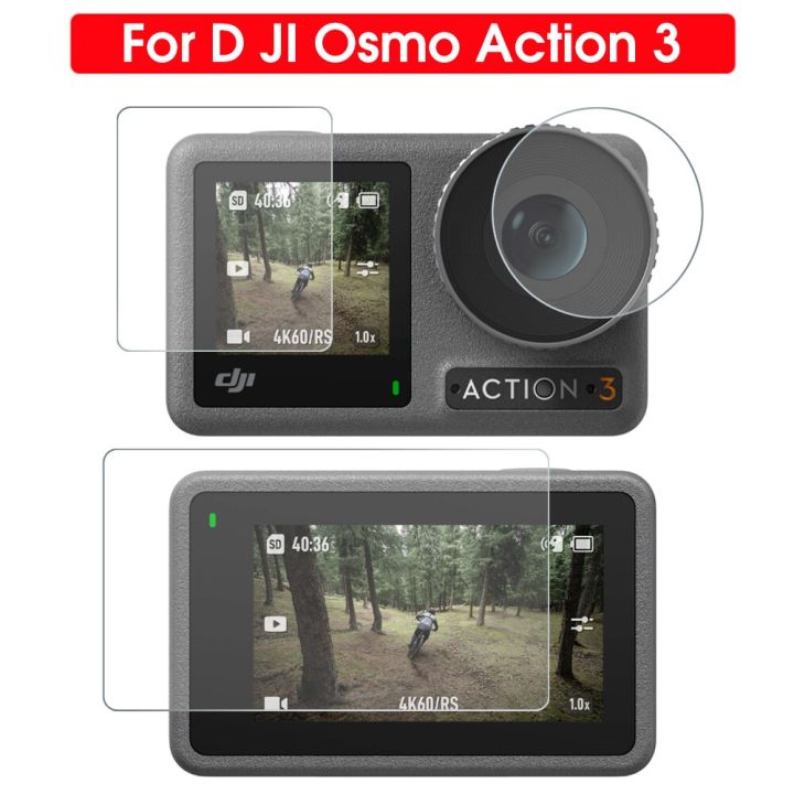 ฟิล์มป้องกันที่ชัดเจนสำหรับ-dji-osmo-action3ทำจากเลนส์หน้าหลังกล้องกีฬา3ปกป้องหน้าจอสำหรับกระจกเทมเปอร์