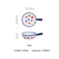 1000ml Ceramic Glaze Baking Bowl with Handle Salad Bowls Barbecue Cheese Baked Rice Baking pan Round Bakeware Tary