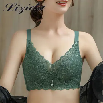 Front Button Lace No Steel Ring Bra Gather Bra Large Size Bralette Thin  Cotton Cups Push Up Bra Sexy Back Underwear
