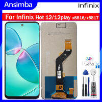 Ansimba หน้าจอเดิมสำหรับ Infinix 12 Play/X6816จอแสดงผล LCD แบบสัมผัสหน้าจอดิจิไทเซอร์แทนการประกอบสำหรับการเล่น/X6816พร้อมกรอบกลางสำหรับ Infinix Hot 12 Play X6816