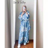 One Set Tie Dye Batik Jumpsuit Blue Shibori Suits Homeset Dailywear Gaul Hits Present