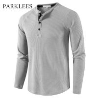 Parklees Grey Waffle Mens Henley Shirt Casual Solid Breathable High Quality Shirts Regular Fit Long Sleeve Basic Tops Tees Homme Towels