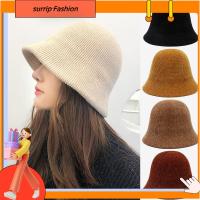 SURRIP FASHION หนาขึ้น หมวกทรงถัง เก็บความอบอุ่น ถักนิตติ้ง หมวกชาวประมงหมวก แฟชั่นสำหรับผู้หญิง หมวกอ่างน้ำ สำหรับผู้หญิง