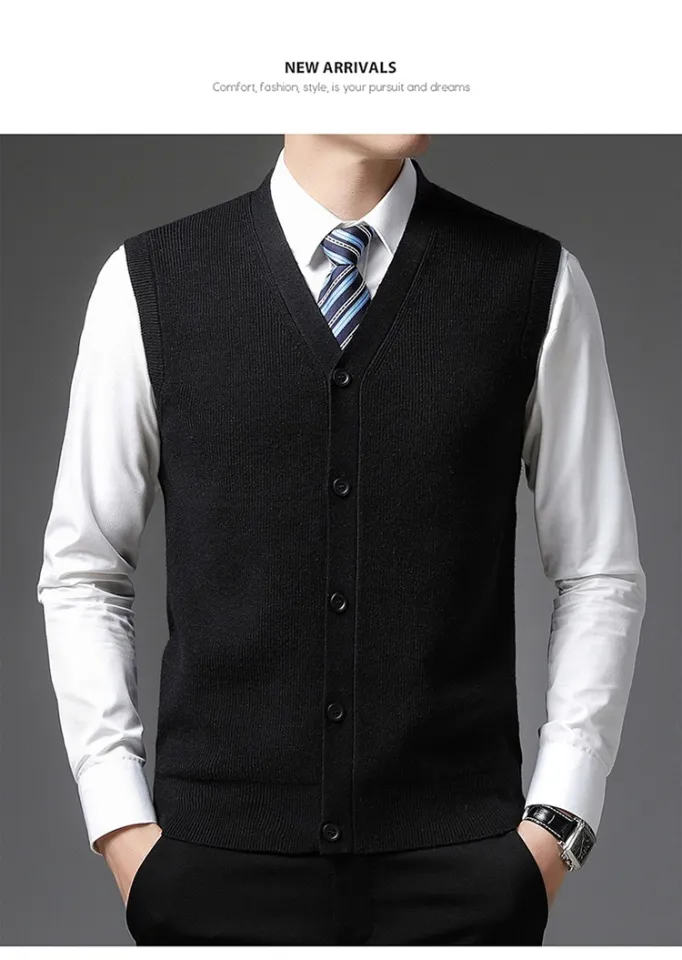 IEFB Menswear Korean Style Fashion Knitted Vest Men's Autumn 2023 New  Personalized V-Neck Loose Sleeveless