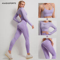 3pcsset Purple Black Green Gray 2 Piece Seamless Yoga Set Back Hole Design Gym Clothing Legging Sport Wear Workout Yoga Outfit