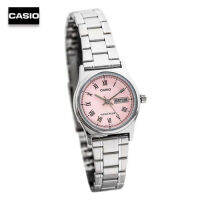 Velashop นาฬิกาข้อมือผู้หญิงคาสิโอ CASIO STANDARD สายสแตนเลส หน้าปัดชมพู รุ่น LTP-V006D-4BUDF, LTP-V006D-4B, LTP-V006D