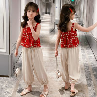 Korean Style Polka Dot Tops and Loose Trousers 2-pieces Set For Kids Girls