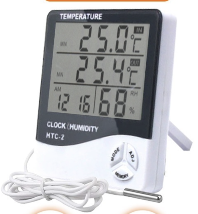 เครื่องวัดอุณหภูมิ-เทอร์โมมิเตอร์-วัดความชิ้น-พร้อมนาฬิกา-htc-1-และ-htc-2-แบบมีสาย