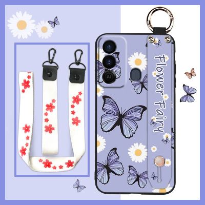 Phone Holder protective Phone Case For Tecno POP6 GO Anti-dust painting flowers cute Lanyard sunflower Back Cover ring
