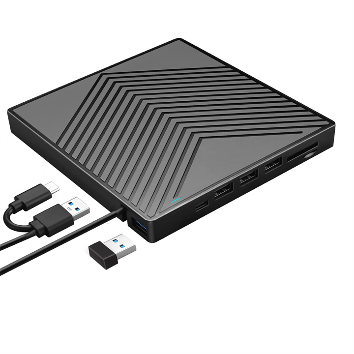 External CD DVD Drive, 8 in 1 CD DVD Drive Burner Player with 4 USB