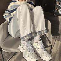 Women‘’s Pants White Fried Street Pants High Street Ins Fashion Brand Straight Loose Wide-Leg Plaid Casual Pants