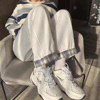 COD DSGERTRYTYIIO Women‘’s Pants White Fried Street Pants High Street Ins Fashion Brand Straight Loose Wide-Leg Plaid Casual Pants