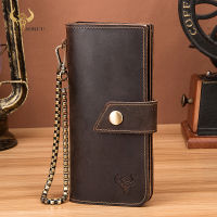 New Uni Thick Leather Vintage Gift Long Checkbook Organizer Standard Chain Mens Wallet Travel Purse Designer Clutch 8645